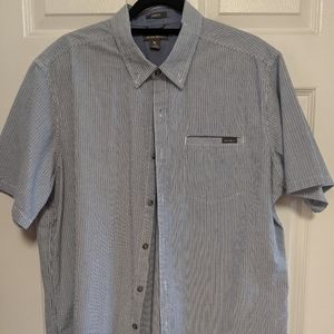 Eddie Bauer Men’s Button Shirt Short Sleeve strip Classic Fit Blue Texture XLT